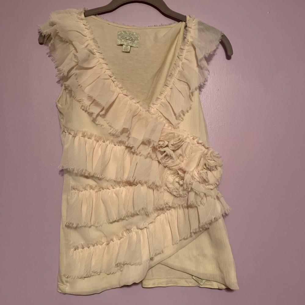 ANTHRO Deletta Cream Boho Floral Ruffle Sleeveless